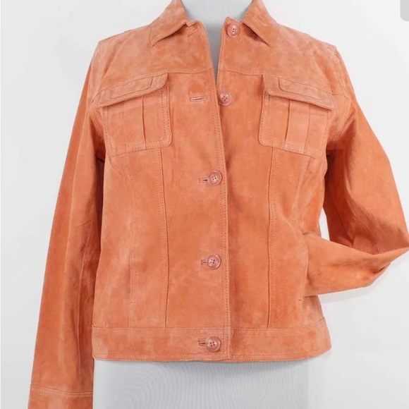 Dennis Basso NEW Sz S Coral Button Up Pockets Washable Suede Leather Jacket - Picture 2 of 4